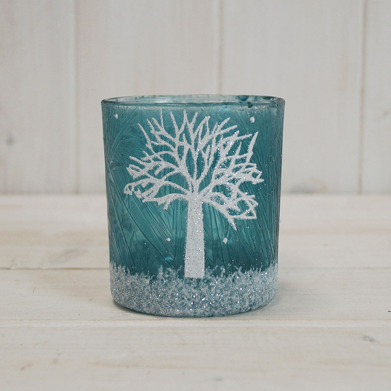 Small Frosted Blue Glass Candle Holder detail page